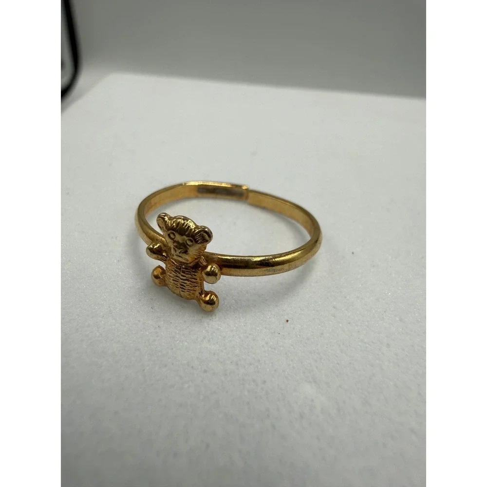Vintage‎ Gold Tone Teddy Bear Adjustable Ring Whimsical Animal Jewelry Size 6.5